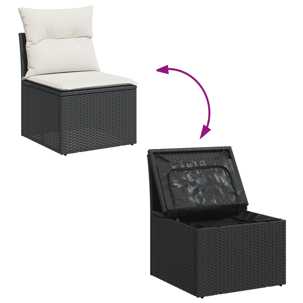Garten-Sofagarnitur mit Kissen Schwarz Poly Rattan