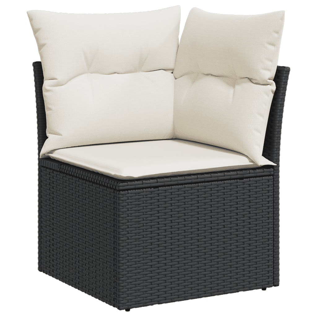 Garten-Sofagarnitur mit Kissen Schwarz Poly Rattan