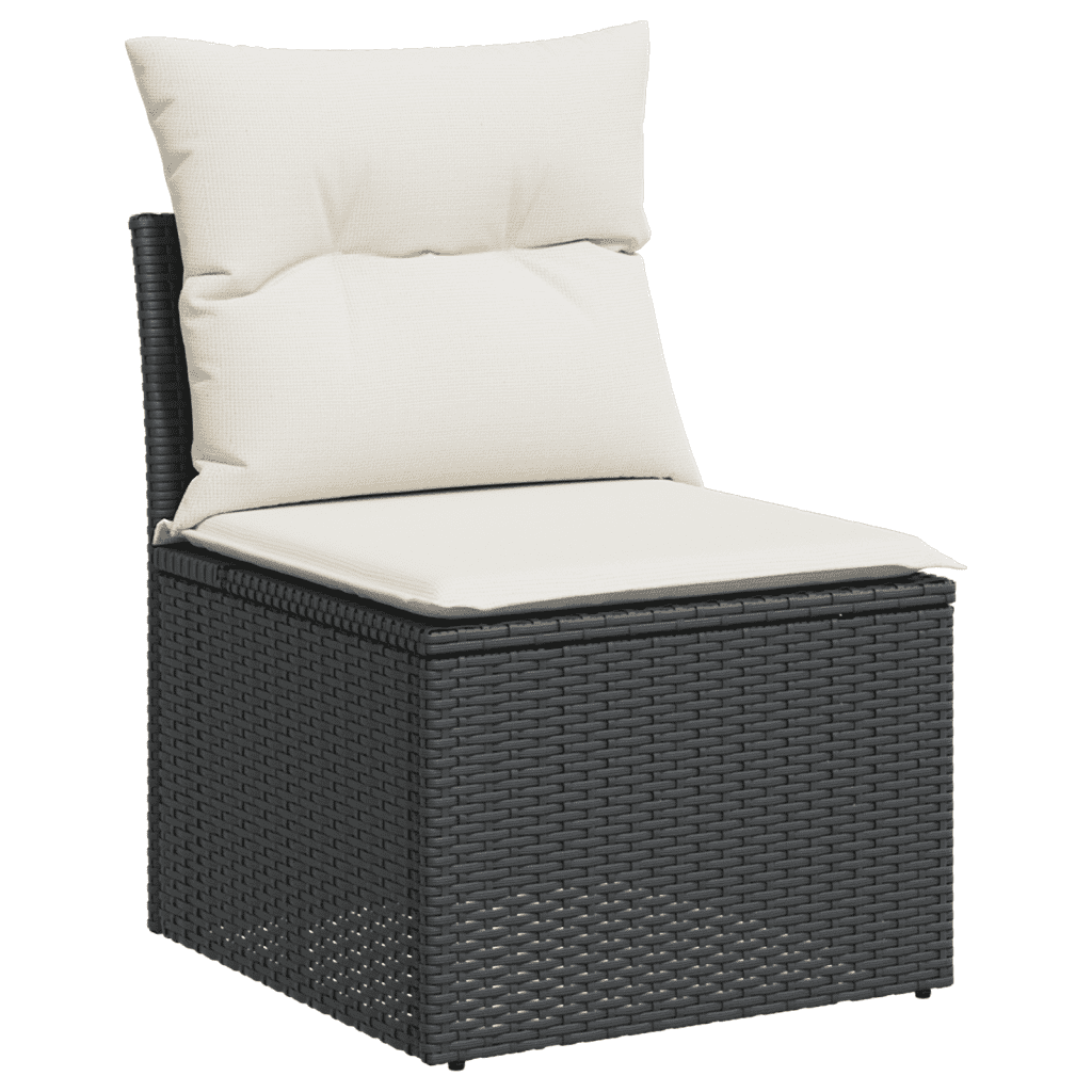 Garten-Sofagarnitur mit Kissen Schwarz Poly Rattan